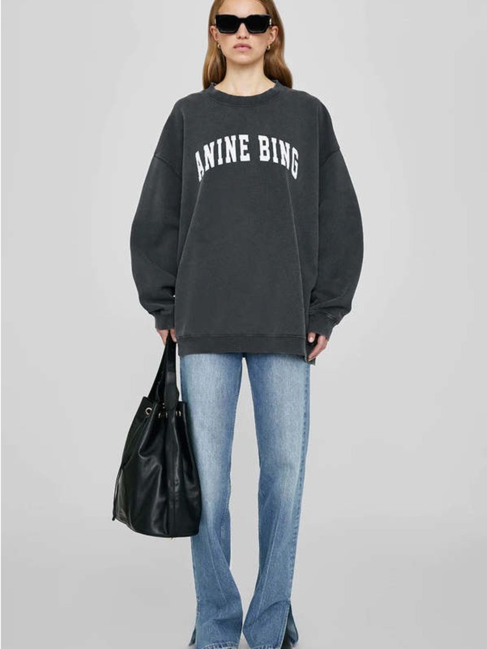 Anine Bing Tyler Logo Sweatshirt in Dark Gray Size Medium